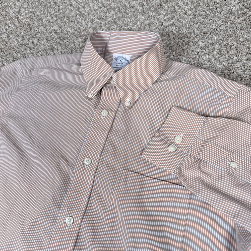 Brooks Brothers Shirt Mens M Orange Striped Regent Non Iron Classic Button Down